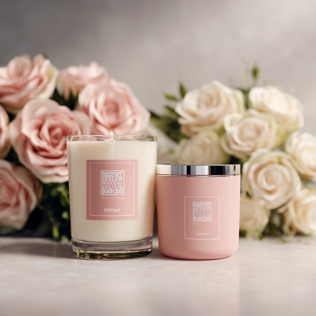 Pink Candles Mockup with Roses Soft Lighting