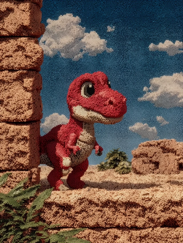 Pixel Dino in Desert Nintendo Style