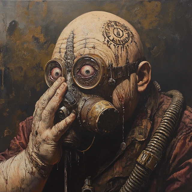 Spiritual Figure with Gas Mask and Wise Eyes