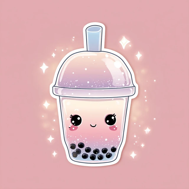 Cute Bubble Tea Mascot Kawaii Style Vector Sticker