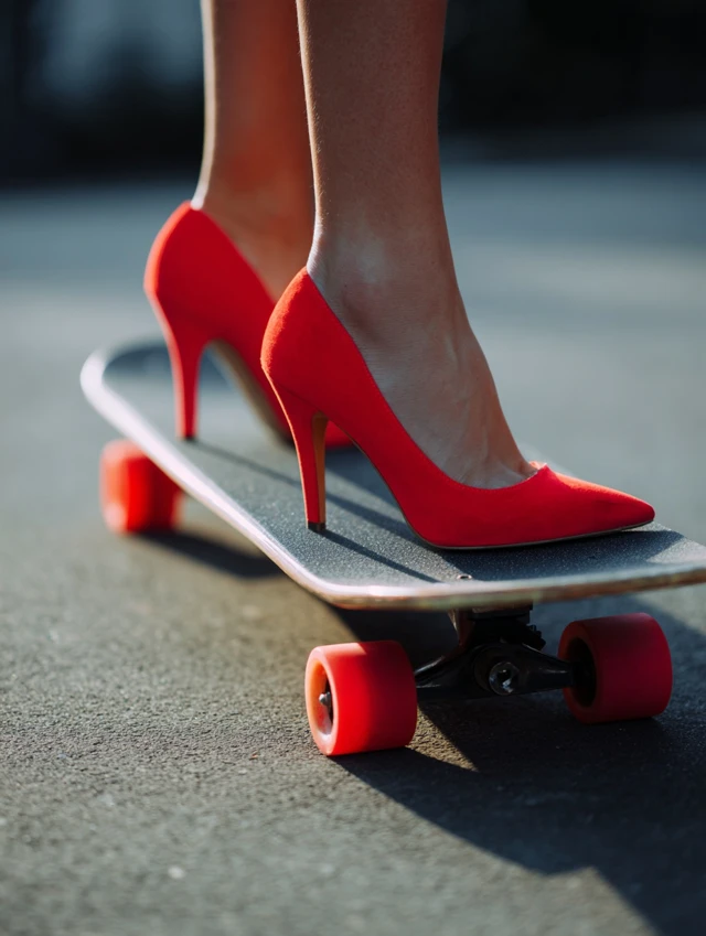 Red Heels Skateboard Fashion Photography