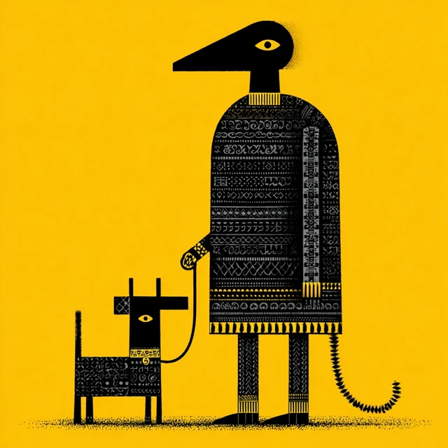 Geometric Person Dog Walk Illustration