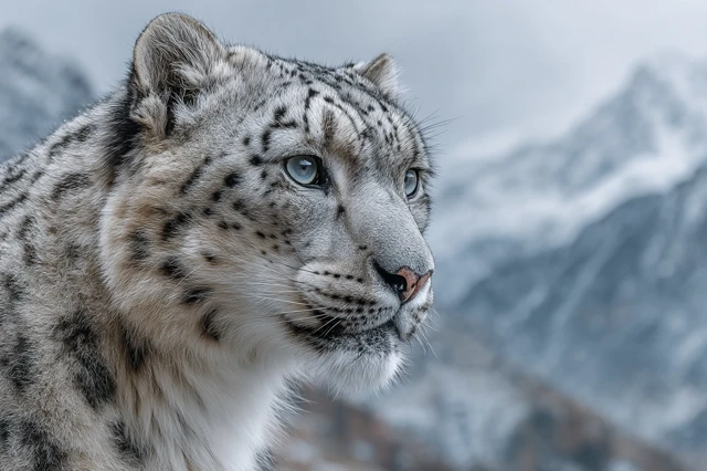 Snow Leopard in the Mountains Majestic Portrait