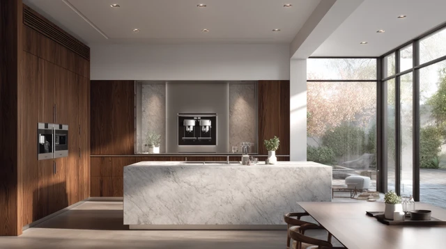 Luxury Italian Kitchen Walnut Marble Design