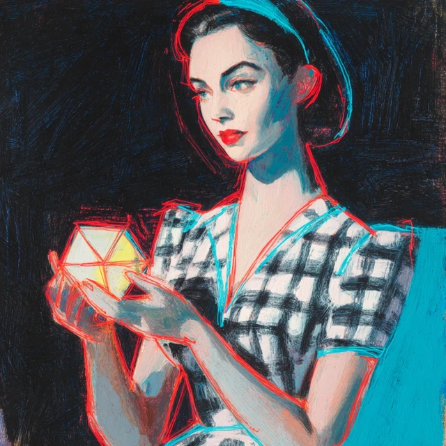 Cubist Painting of Hispanic Woman with Tetrahedron