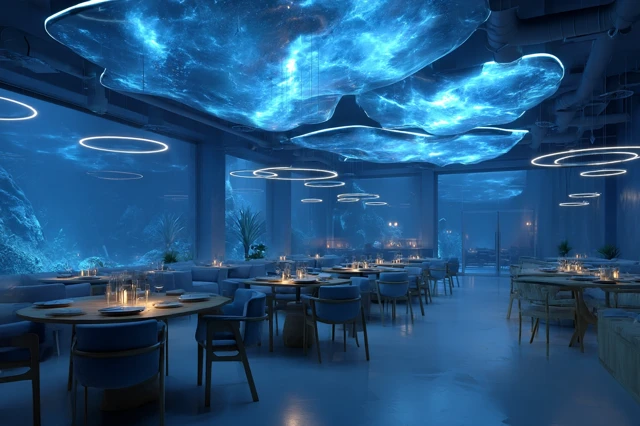 Futuristic Restaurant Interior Design 3D Rendering