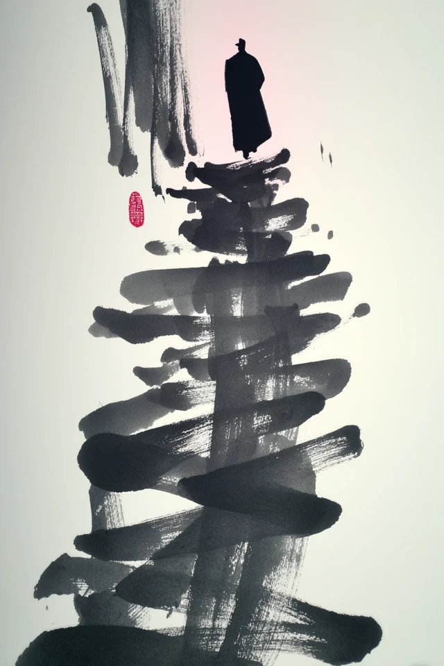 Abstract Ink Art Tang Poet Silhouette