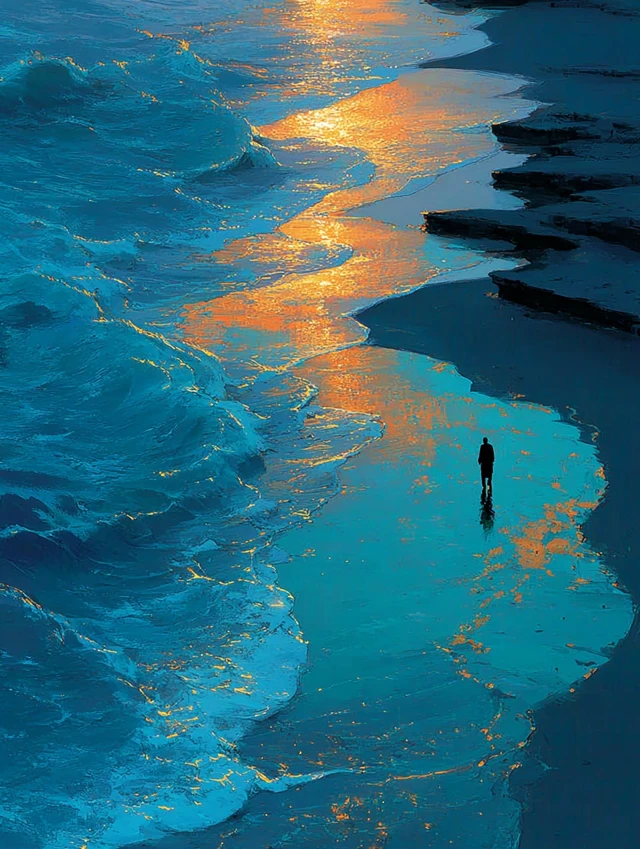Lone Figure on the Beach A Coastal Masterpiece