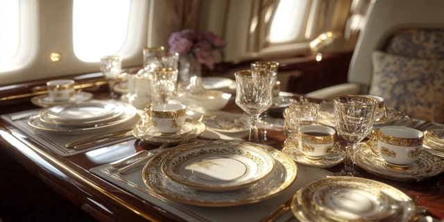 Luxury Dining Set in Private Jet Interior