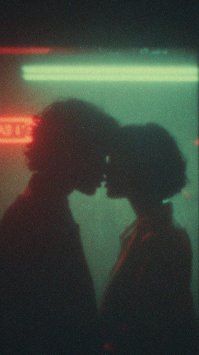 Intimate Kiss Neon Lights Romantic Scene