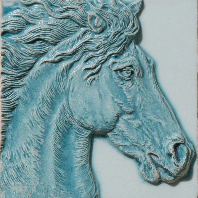Ceramic Horse Relief Turquoise Glaze Chinese Art