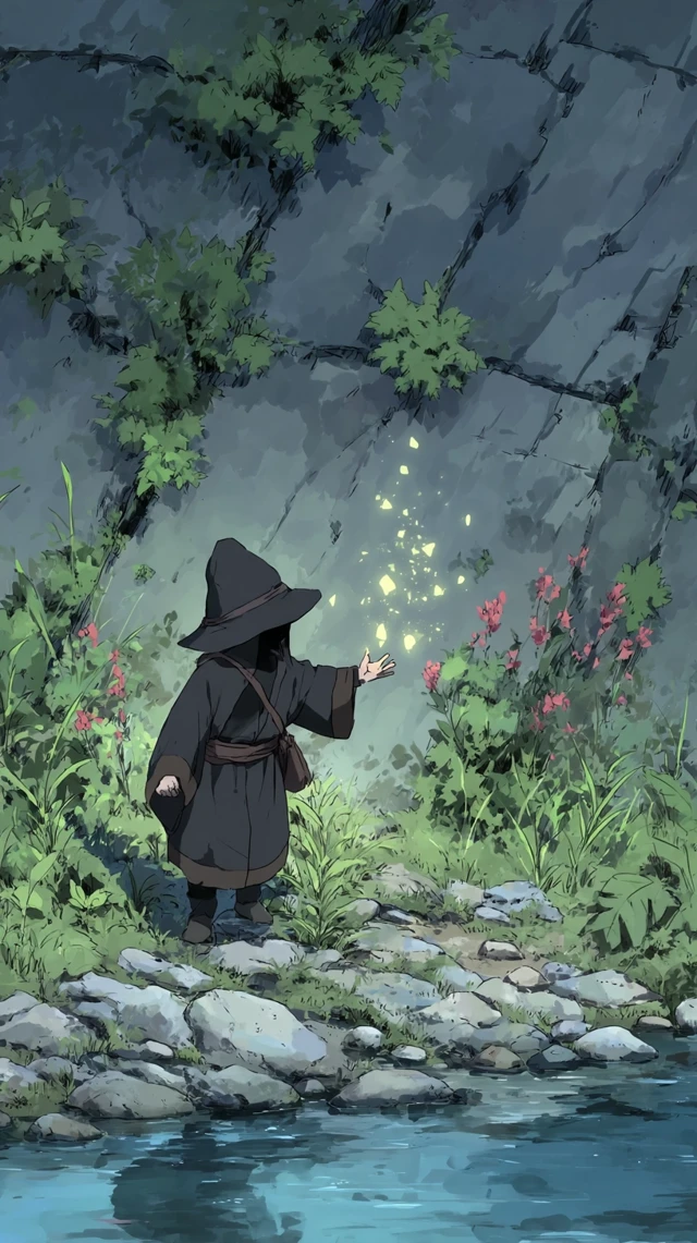 Anime Sorcerer in Forest Ruins