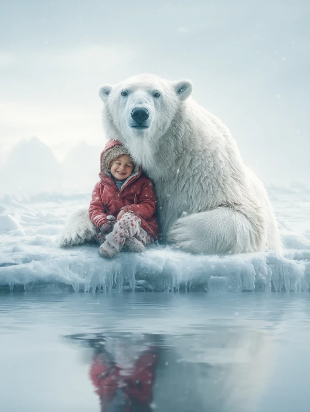 Polar Bear and Child Winter Scene 4K