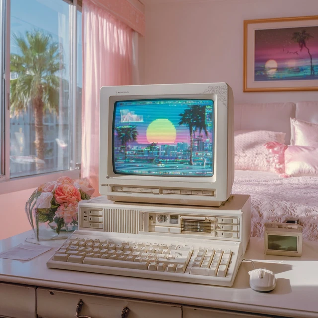 Retro 80s Computer in Bright Bedroom Miami
