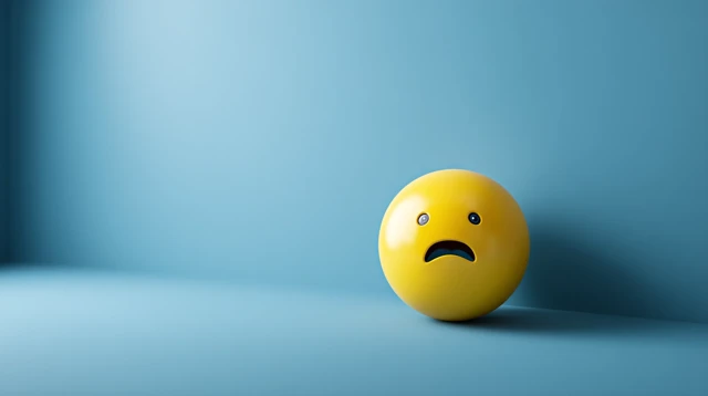 Sad Emoji 3D Render on Blue Background