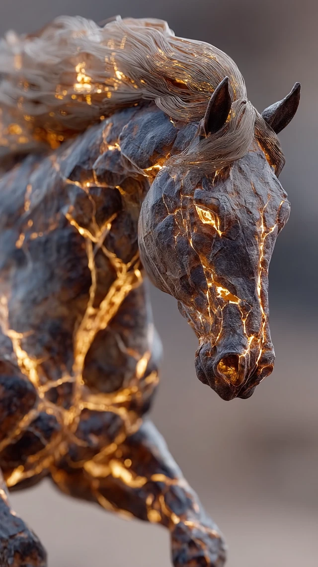 Majestic Lava Horse: Fiery Creature in a Volcanic Landscape