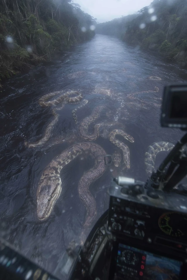 Amazon River Aerial View with Giant Snakes