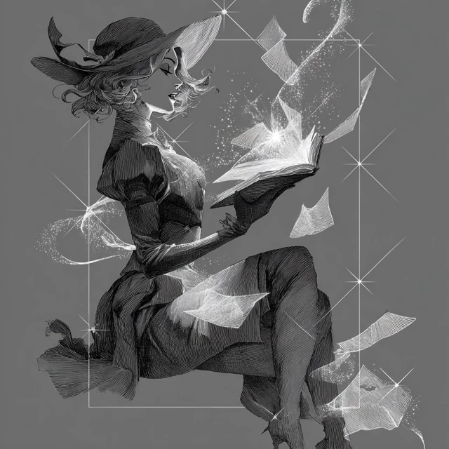 Witch Tarot Illustration Magic Book Linework