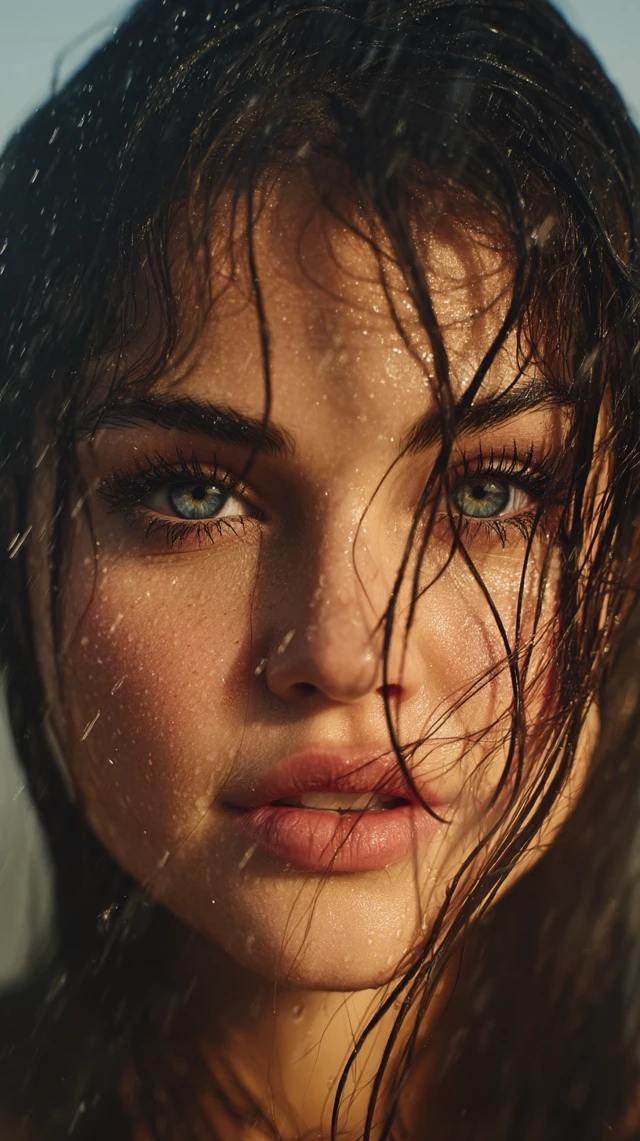 Selena Gomez in Rain Close Up Portrait