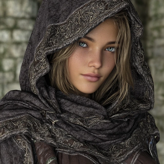 Female Traveler in Hood Photorealistic Close Up