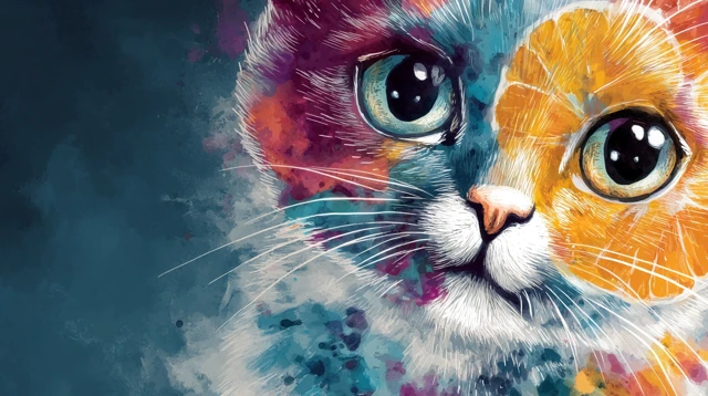 Cute Colorful Cat Art by Joey Moya