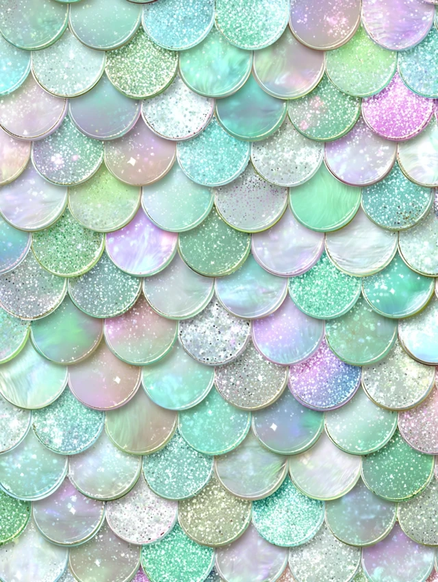 Iridescent Mermaid Scale Pattern Pastel Green Glittery