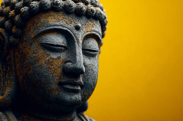 Buddha Statue Close Up on Yellow Background