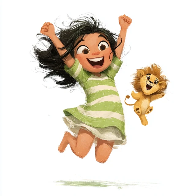 Pixar Girl and Lion Cub Jumping for Joy