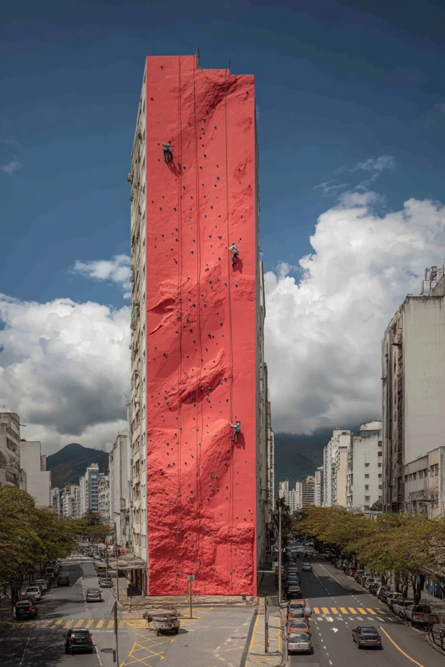 Urban Climbing Wall Rio de Janeiro Street Scene