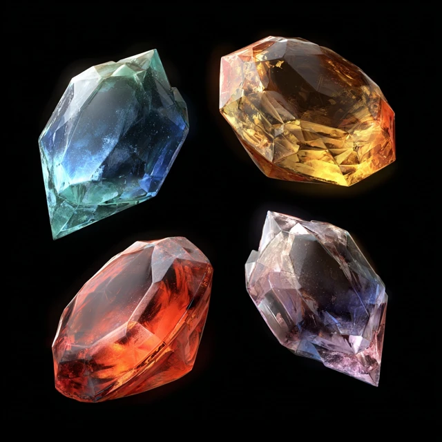 Video Game Gemstones in Various Colors Black Background