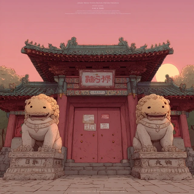 Cartoon Jingshan Park Gate with Lion Custard Buns