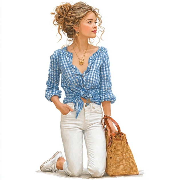 Young European Girl Watercolor Illustration