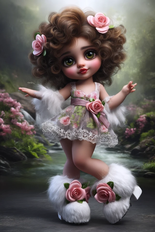 Floral Girl in a Dreamy Landscape