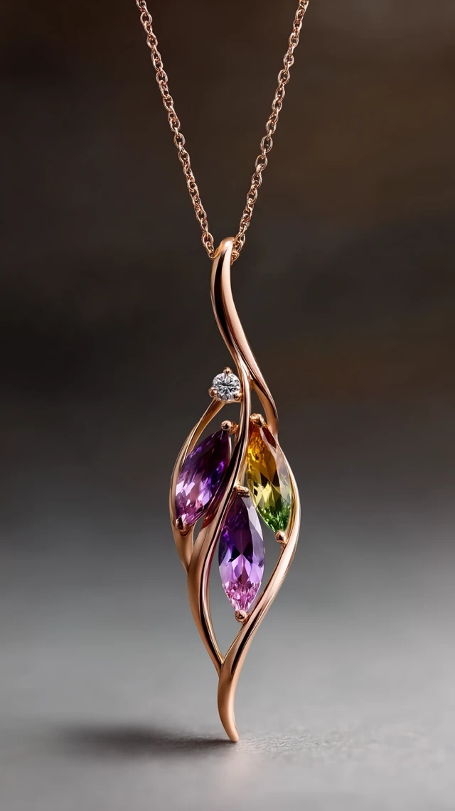 Rose Gold Gemstone Necklace Modern Jewelry Design