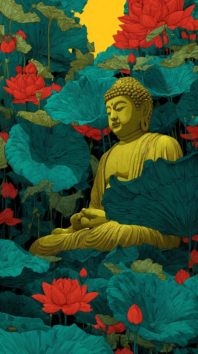 Buddha Image with Lotus Flowers Vesak Poster Art