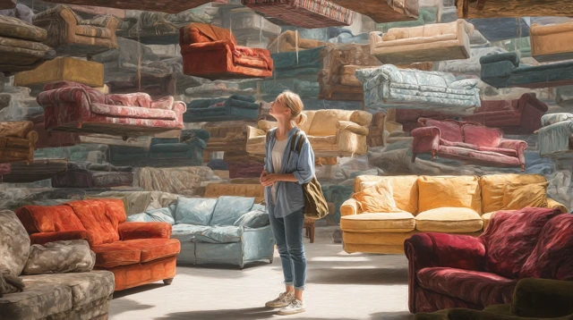 Woman in a Room Full of Sofas