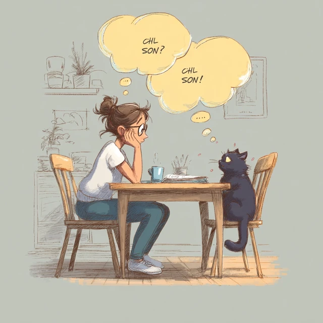 Woman Talks to Cat Like Child Cartoon Illustration