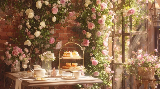 Elegant Garden Courtyard Afternoon Tea Roses