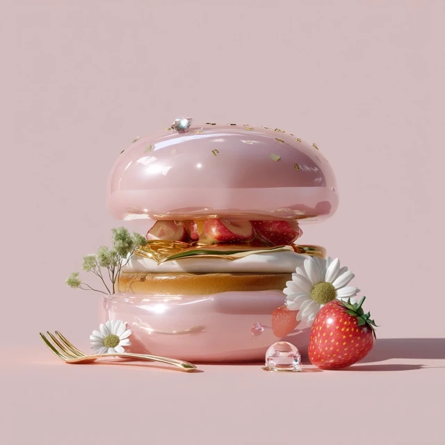 Dreamy Strawberry Dessert Burger in Glossy Pink