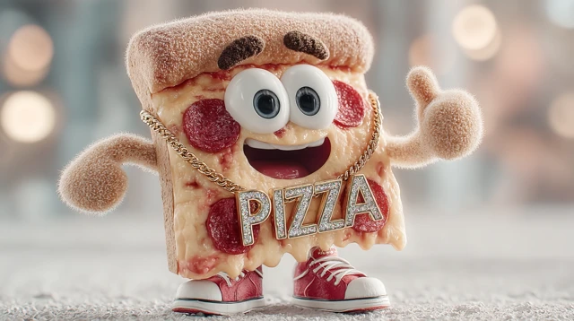 Cute Pizza Mascot 3D Render with Gold Chain