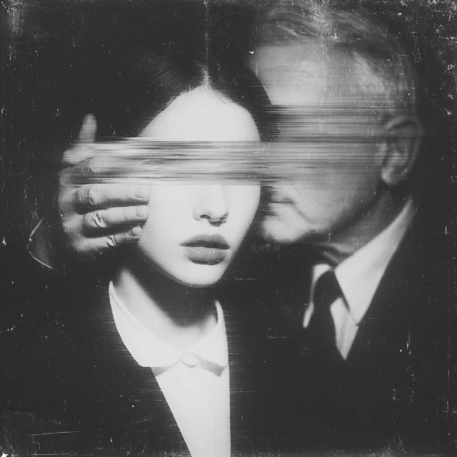 Glitch Portrait of a Woman Horror Black White