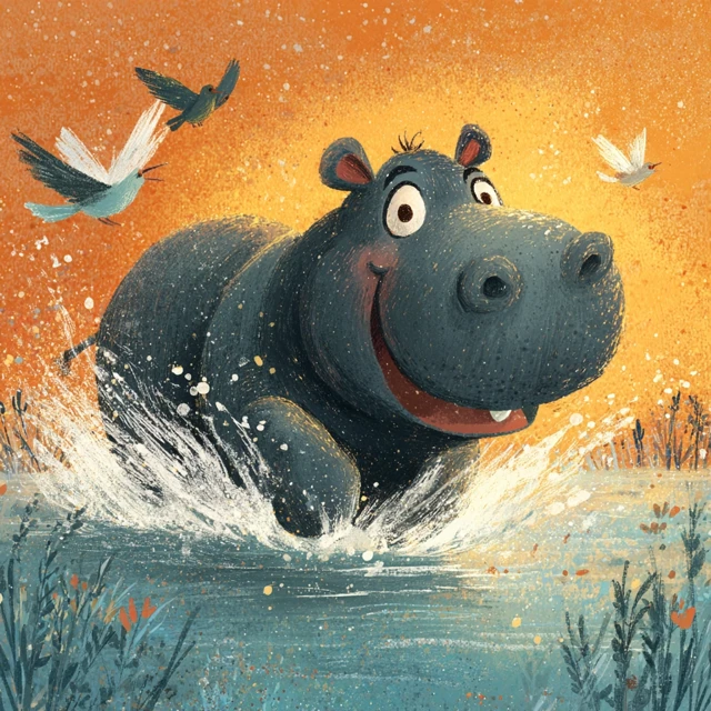 Hippopotamus Frolicking Illustration Childrens Book