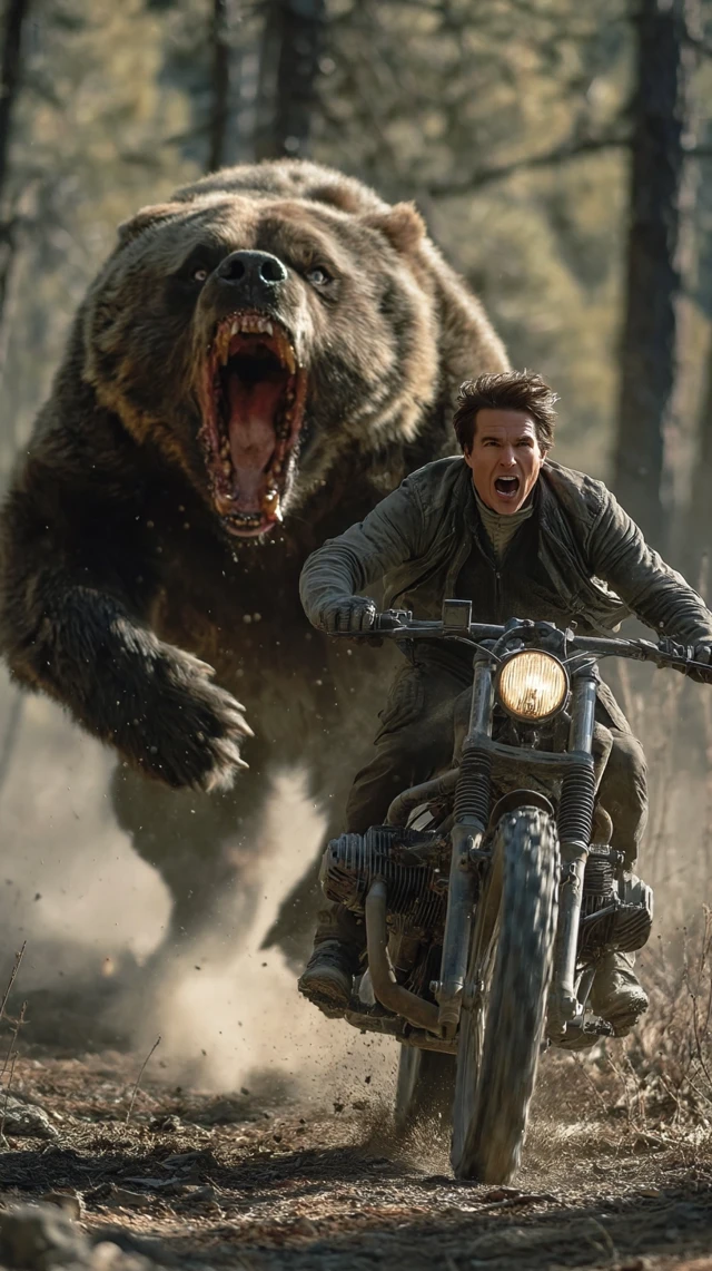 Tom Cruise Motorcycle Chase Grizzly Bear Forest Scene