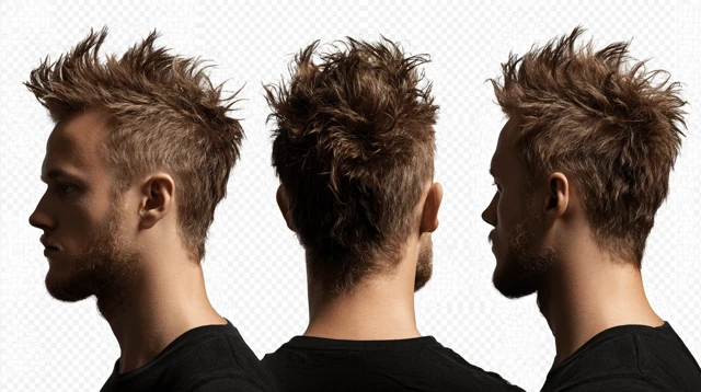 Spiky Hairstyle Man Front Side Views Transparent