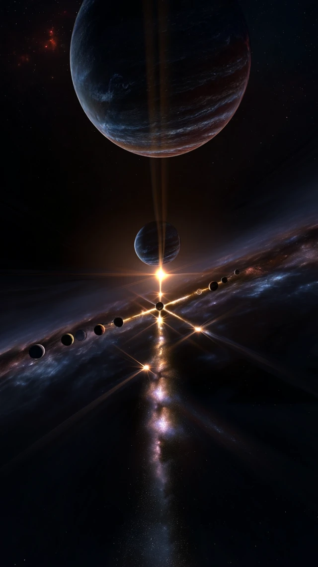 Cosmic Cross of Planets Space Wallpaper
