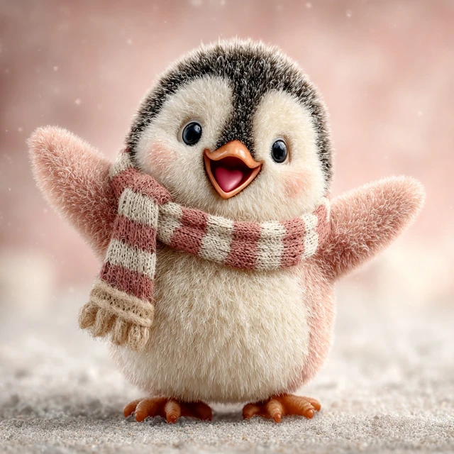 Happy Penguin on a Swing Storybook Illustration