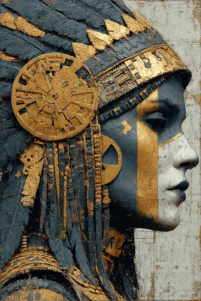 Steampunk Native American Art Beauty in Gold and Black