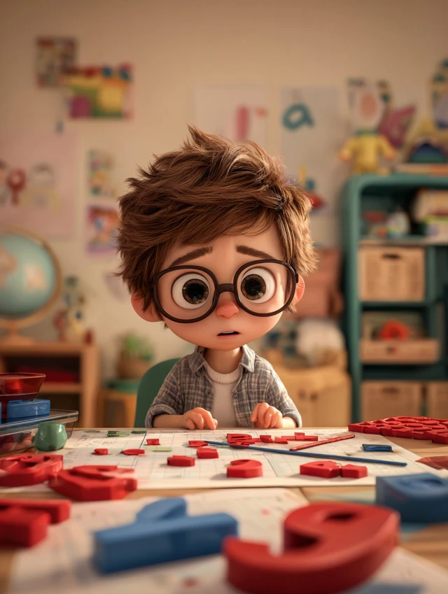 Pixar Boy Doing Math Educational Cartoon