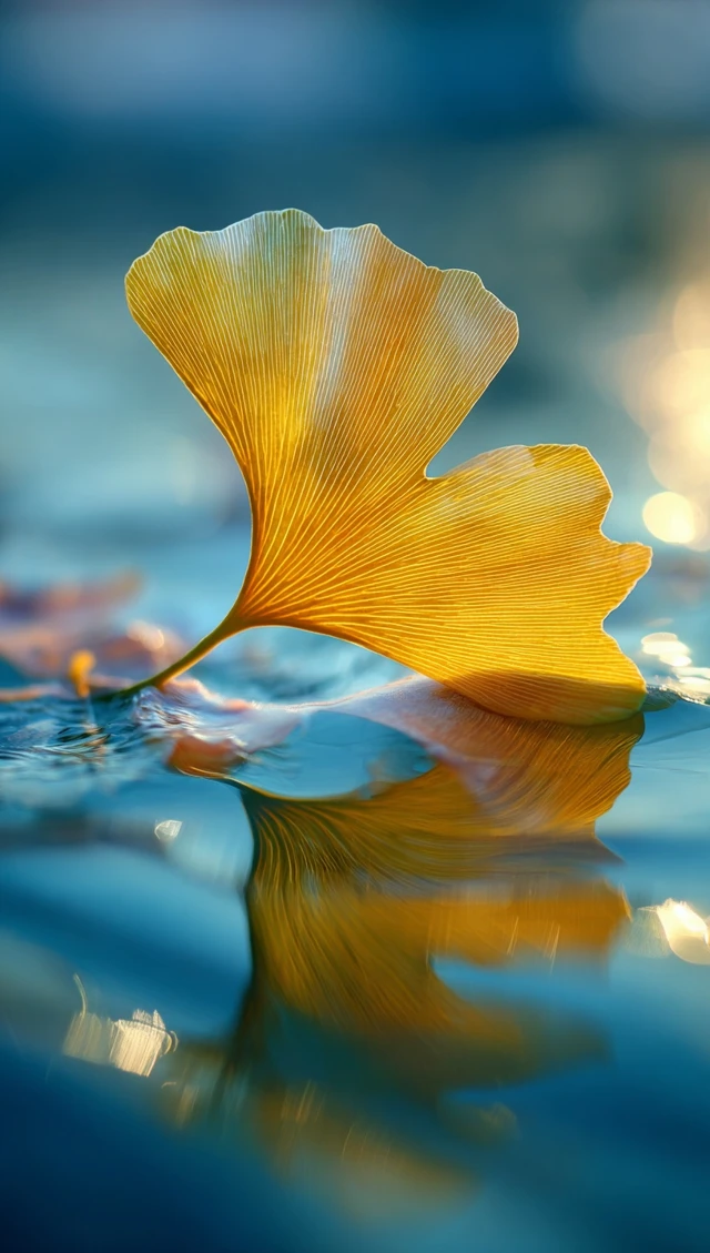 Ginkgo Leaf Floating on Water Photography