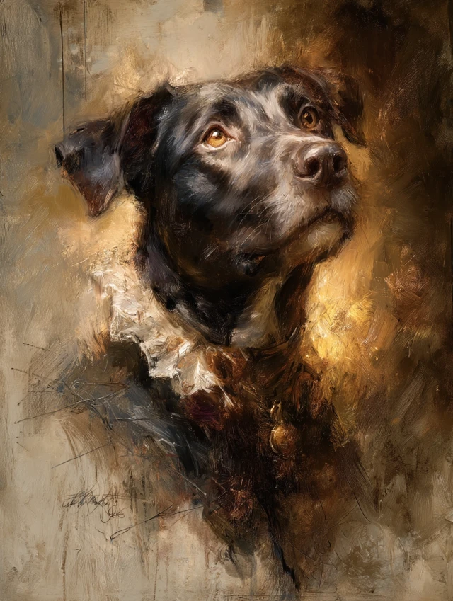Renaissance Style Oil Painted Dog Portrait